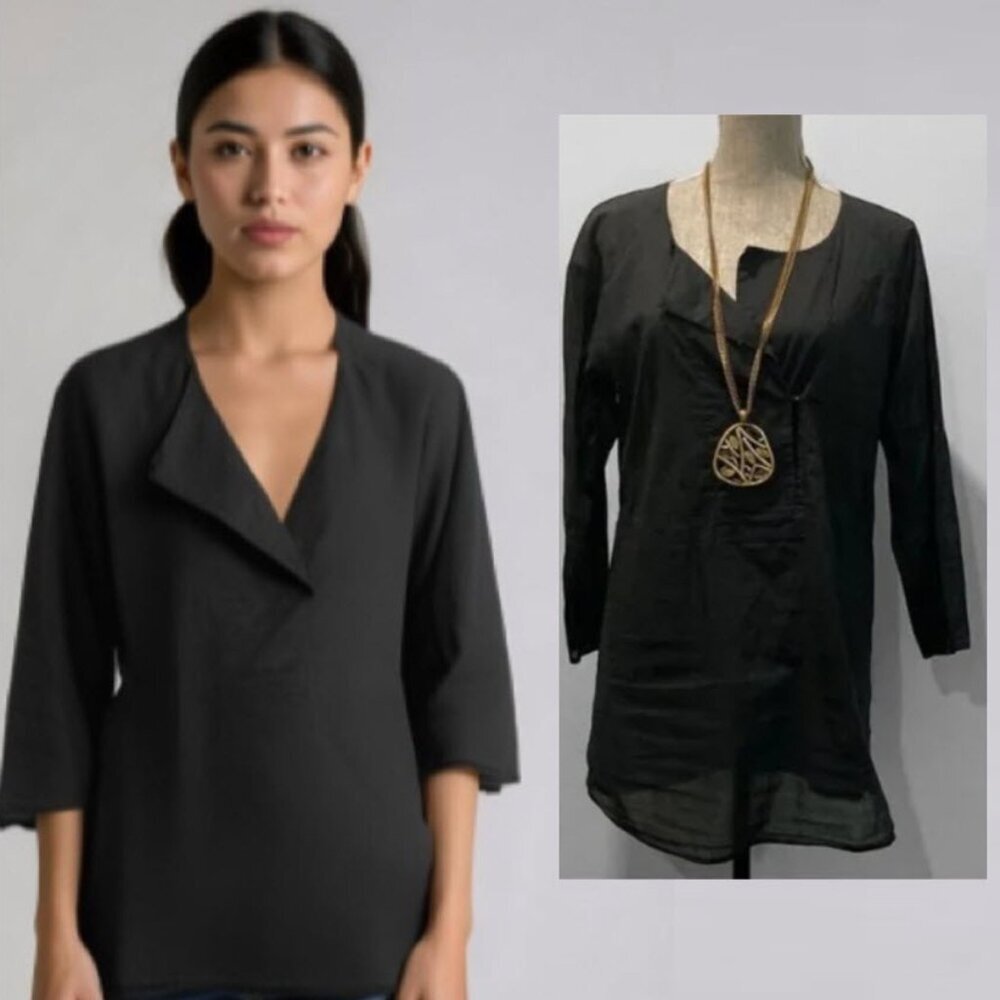 Filippa K Black Minimalist Tunic Blouse Medium | Swedish Designer Lightweight To